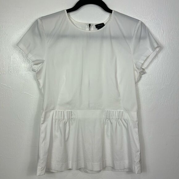 Theory White Carrian Precise Short Sleeve Peplum Blouse Top Size L - Picture 2 of 9